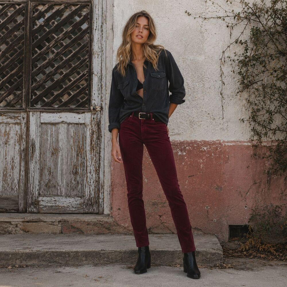 AG ADRIANO GOLDSCHMIED Womens Jeans Farrah‎ Skinny High Rise Velvet Burgundy 28R